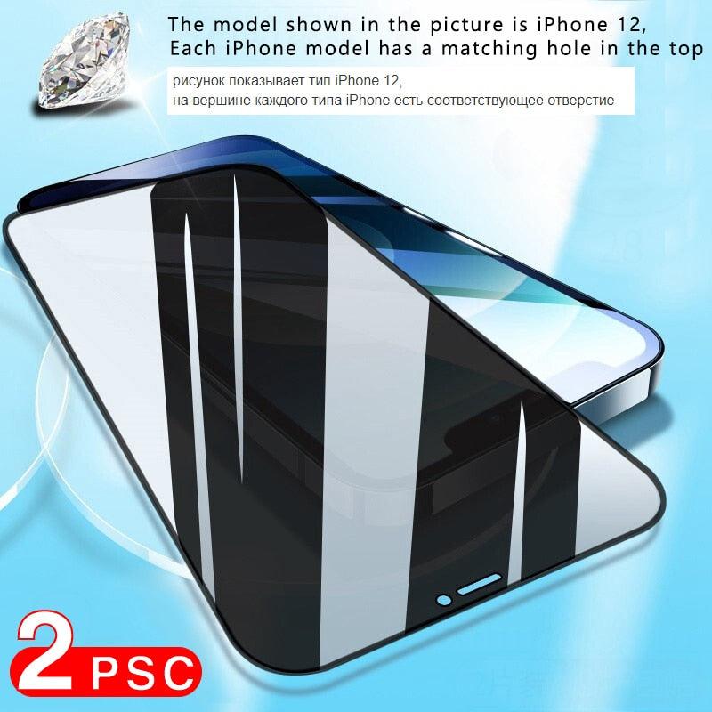 2 pièces, protection d'écran complète pour iPhone 11, 12, 13 PRO MAX, verre intimité pour iPhone 14 Pro, XS Max, XR, 13, 12 mini, verre trempé, film de protection d'écran en verre trempé, dureté 9H, protection d'écran anti-rayures.