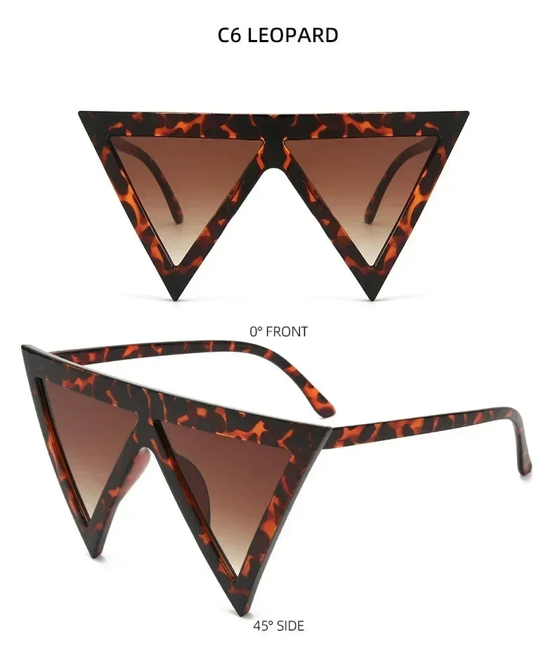 Lunettes de soleil triangulaires surdimensionnées de style punk pour femmes, grande monture 2025, marque de luxe, coupe-vent, protection UV400, pour dames