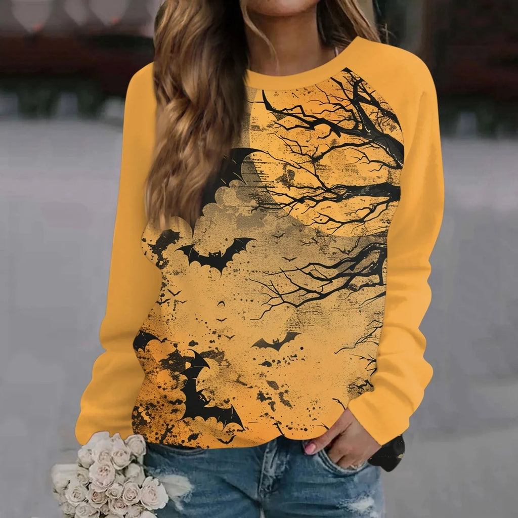 🎃 T-shirt à manches longues imprimé citrouille vintage – T-shirt graphique Halloween Harajuku