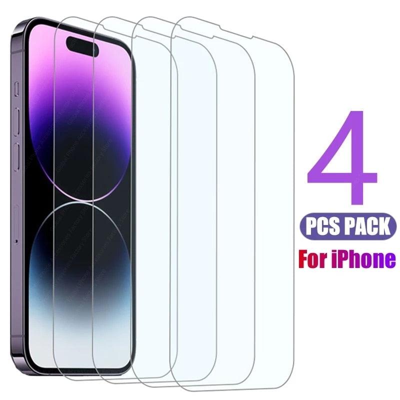 4pcs Verre Trempé Pour Iphone 11 14 12 13 Pro Xr X Xs Max Protecteur D'écran Sur Pour Iphone 14 Pro Max Mini 7 8 6 6s Plus Se Verre Anti-rayures Flexible Protecteur D'écran Anti-choc Anti-empreintes Digitales Verre D'écran Pour Iphone