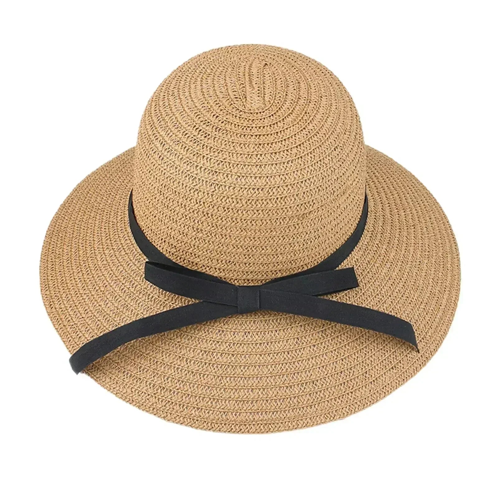 Chapeau de paille d'été à large bord, pliable, protection UV, pour femme, idéal pour la plage ou les voyages.
