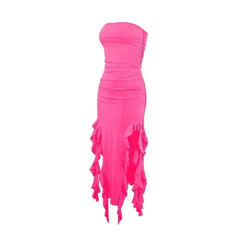 BWQ Robes longues pour femmes, fendues, sexy, moulantes, sans manches, robe méduse, mode pour filles chaudes, robe longue femme épaules dénudées