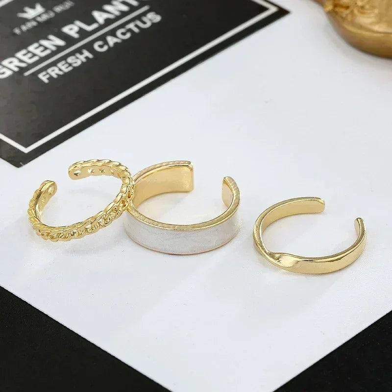 Lot de 3 Bagues Ouvertes Réglables pour Femmes, Émail Blanc Vert Torsadé Tressé Géométrique, Set de Bagues Tendance, Bijoux Punk Personnalisés