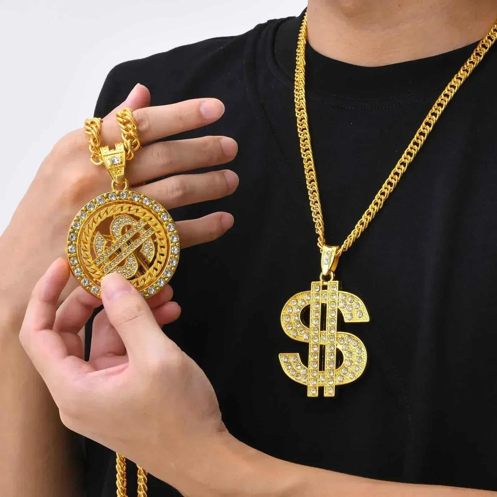 Colliers couleur or pour homme avec pendentif dollar, chaîne cubaine, pendentif dollar hip-hop, collier, cadeaux bijoux pour festival de musique