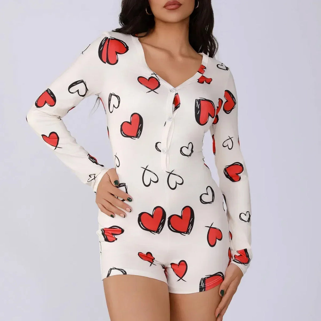 Combinaison une pièce pour femme, pyjama sexy pour fille, imprimé numérique cœur, ensemble manches courtes, short, vêtement d'intérieur