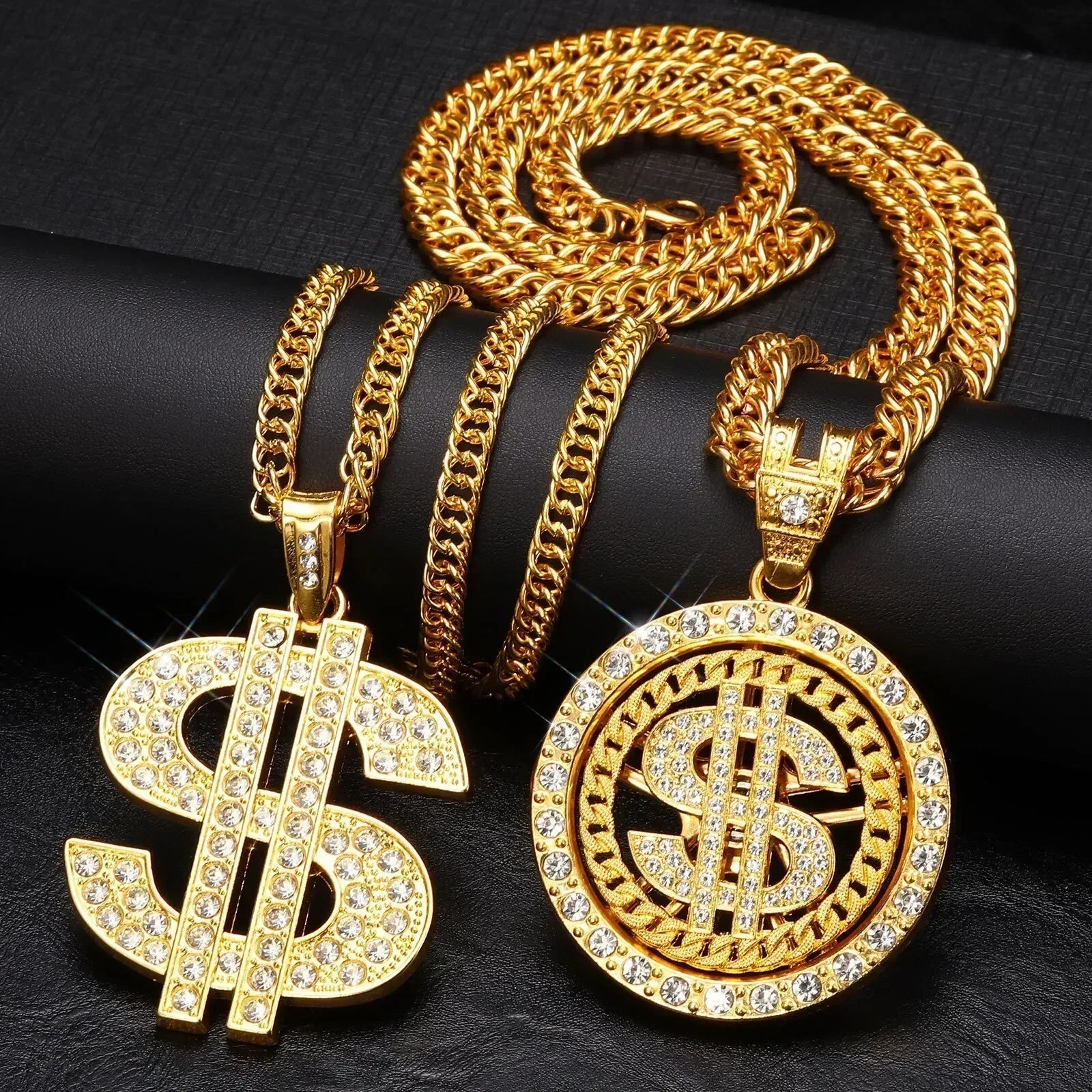 Colliers couleur or pour homme avec pendentif dollar, chaîne cubaine, pendentif dollar hip-hop, collier, cadeaux bijoux pour festival de musique