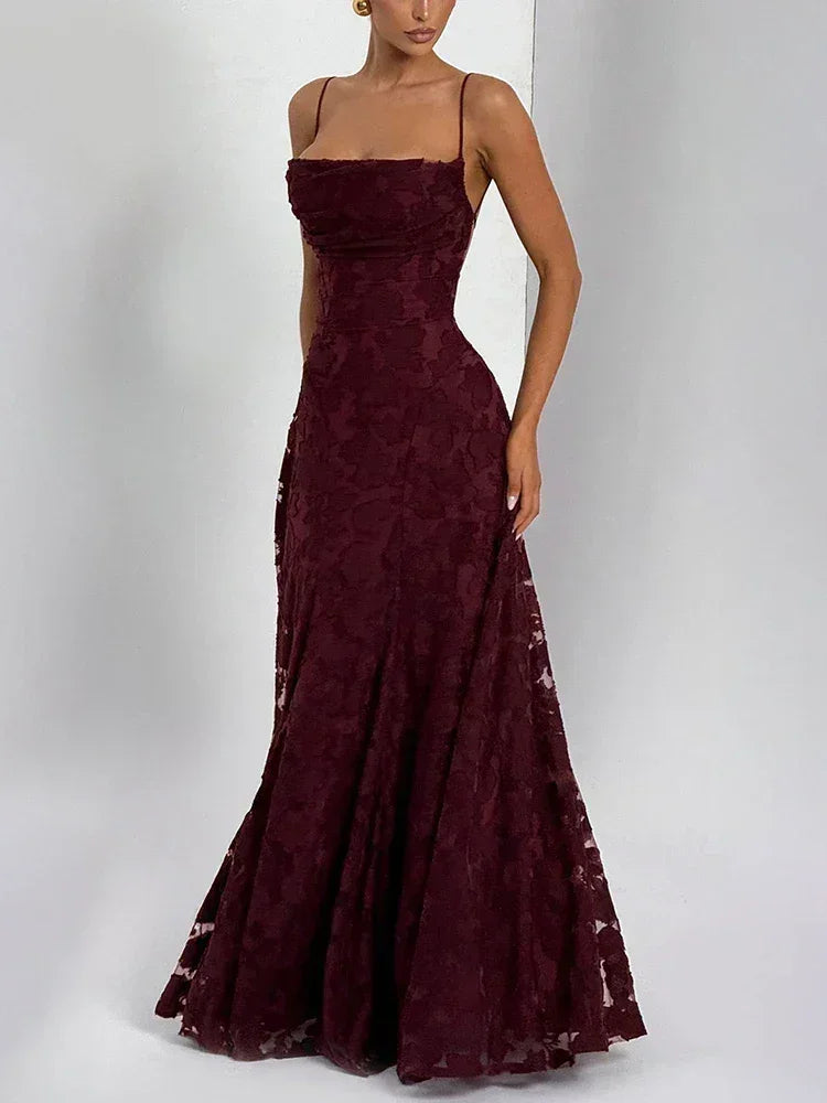 Mozision Robe longue sexy dos nu à fines bretelles pour femme, robe de soirée élégante épaules dénudées sans manches avec lacets pour club et soirée
