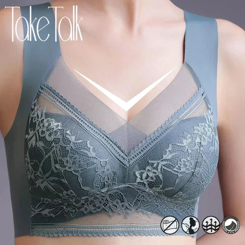 Soutien-gorge Grande Taille Femme L-5XL, Push-Up, Soie Glacée Sans Couture, Bralette Dentelle Sans Armature, Soutien-Gorge d'Été Grande Taille, Lingerie, Sous-vêtement 15019