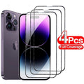 Lot de 4 verres trempés de protection pour iPhone 14 13 12 11 Pro Max Mini, protecteur d'écran sur iPhone 14 Plus 11 X XR XS Max 6 7 8, verre de qualité militaire antichoc et anti-jaunissement