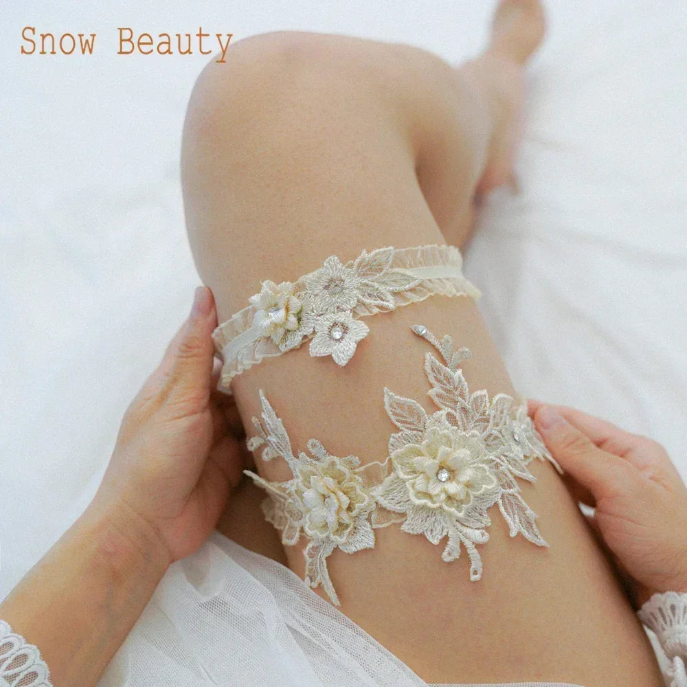 K03 2 PCS Jarretelle de mariée sexy en dentelle fleur cristal perles jarretelle de cuisse bague de cuisse jarretelle de mariée jarretelle de bas femme fille