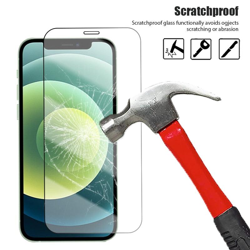 Verre trempé 4 en 1 pour iPhone 13 12 Pro Max X XS XR 5 6 6S SE 2020 Protecteur pour iPhone 11 12 Mini 7 8 Plus Protection d'écran en verre trempé pour iPhone
