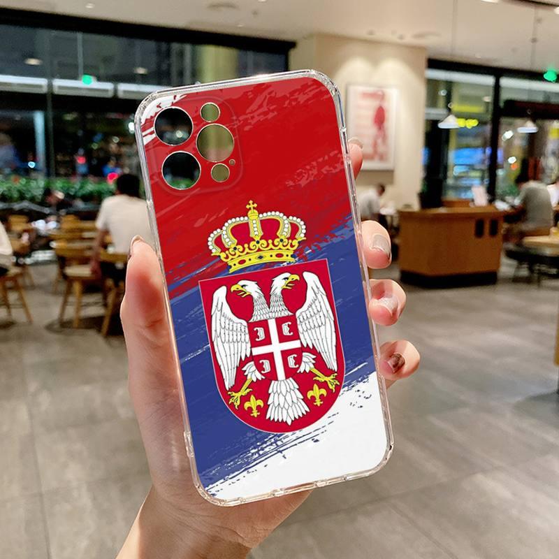 Drapeau de la Serbie Serbe Coque de téléphone transparente pour iPhone 13 12 11 14 Pro Max Mini X XR XS 7 8 Plus 13 14 Pro Max Coques de téléphone Drapeau Silicone Coque pour iPhone