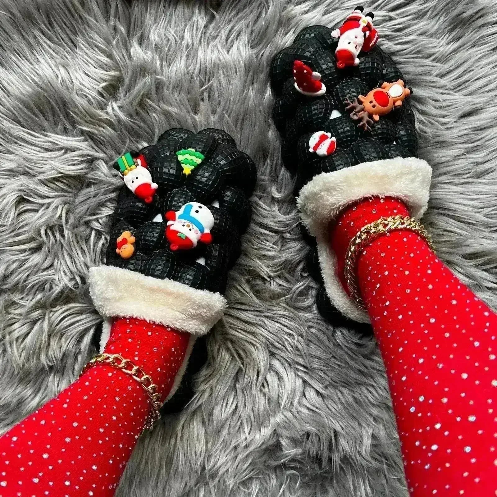 Chaussons en fausse fourrure pour Noël Drôles de chaussons à bulles DIY