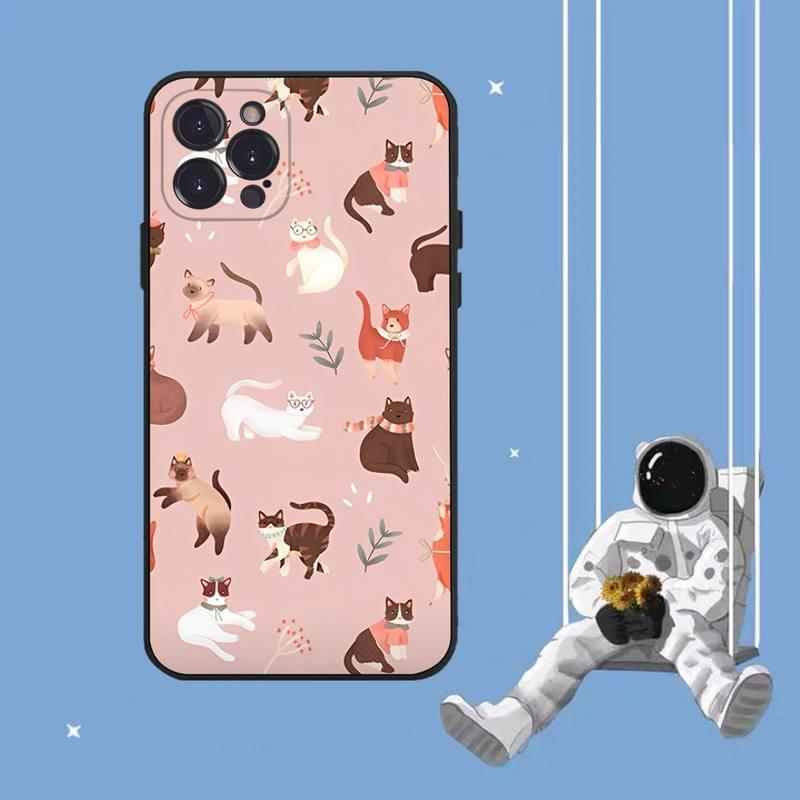 Coque de Téléphone Chat Mignon Art Pour Iphone 8 7 6 6s Plus X Se 2020 Xr Xs 14 11 12 13 Mini Pro Max Coque de Téléphone Portable Housse de Protection Souple Transparente Compatible Pour Iphone