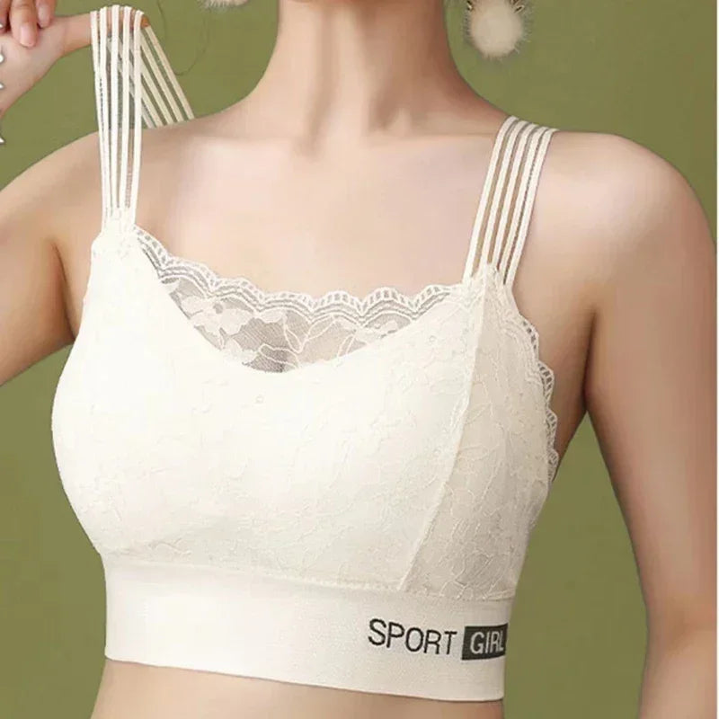 Soutien-gorge sexy en dentelle sans couture grande taille pour femme, confortable, respirant, dos nageur, gilet de sport, de nuit, haut de maintien enveloppant.