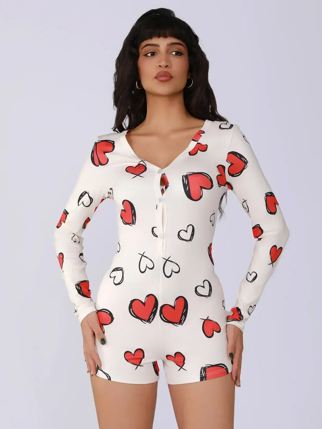Combinaison une pièce pour femme, pyjama sexy pour fille, imprimé numérique cœur, ensemble manches courtes, short, vêtement d'intérieur
