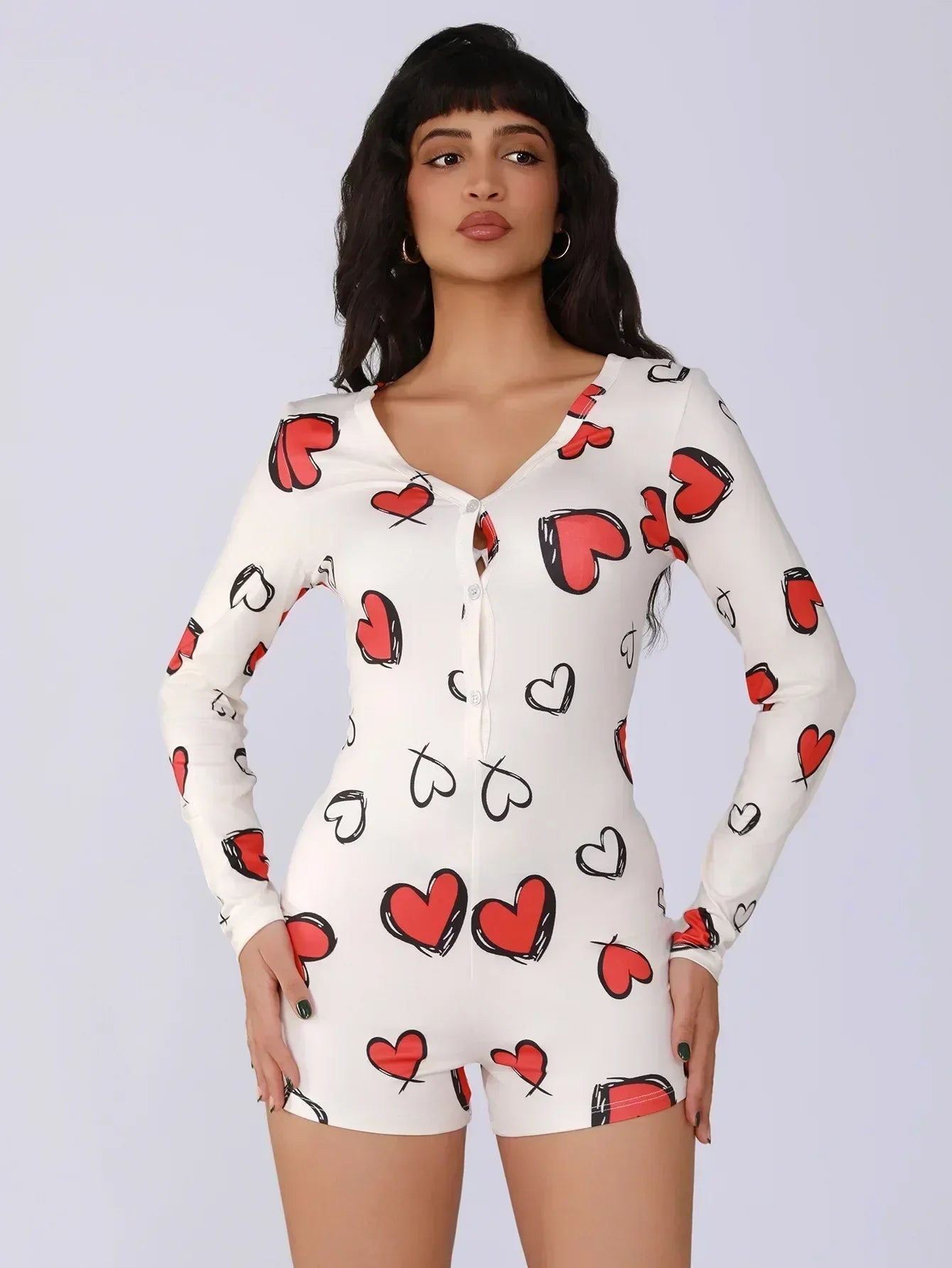 Combinaison une pièce pour femme, pyjama sexy pour fille, imprimé numérique cœur, ensemble manches courtes, short, vêtement d'intérieur