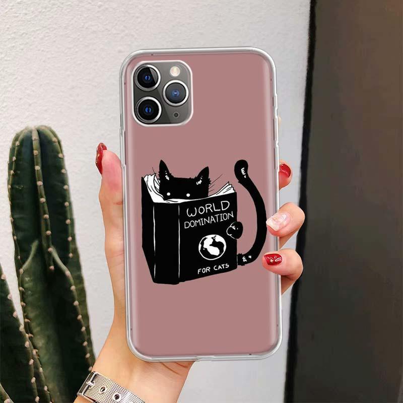 Coque de téléphone en silicone souple à motif de chat mignon et drôle pour iPhone 11 13 14 Pro Max 12 Mini X Xs Xr 6 6s 8 7 Plus Se 5 5s