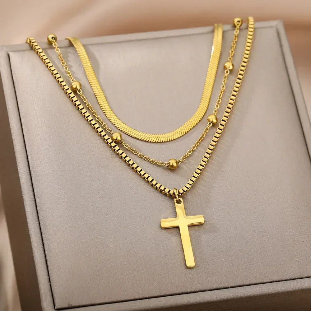 Collier multicouche cœur en acier inoxydable 316L pour femmes et filles, gothique, couleur or, chaîne de clavicule, pendentif ras du cou, cadeau d'anniversaire