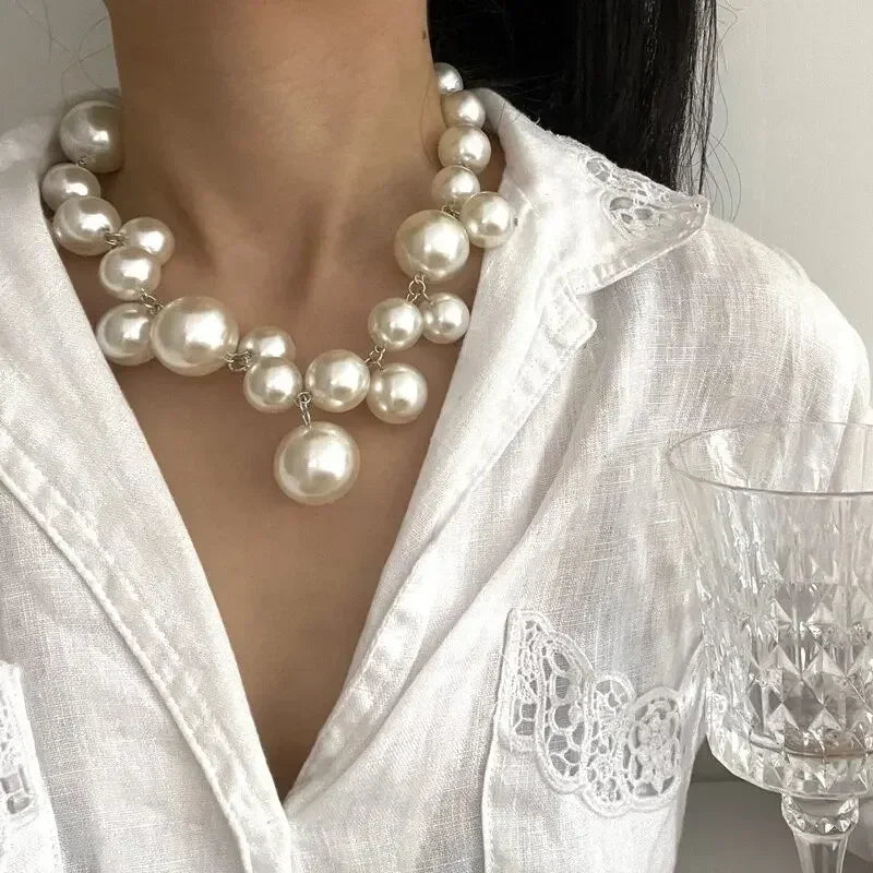 Collier élégant femme perles d'imitation, grand collier ras du cou perles, bijoux de fête, mariage, mariée, cadeaux pour filles