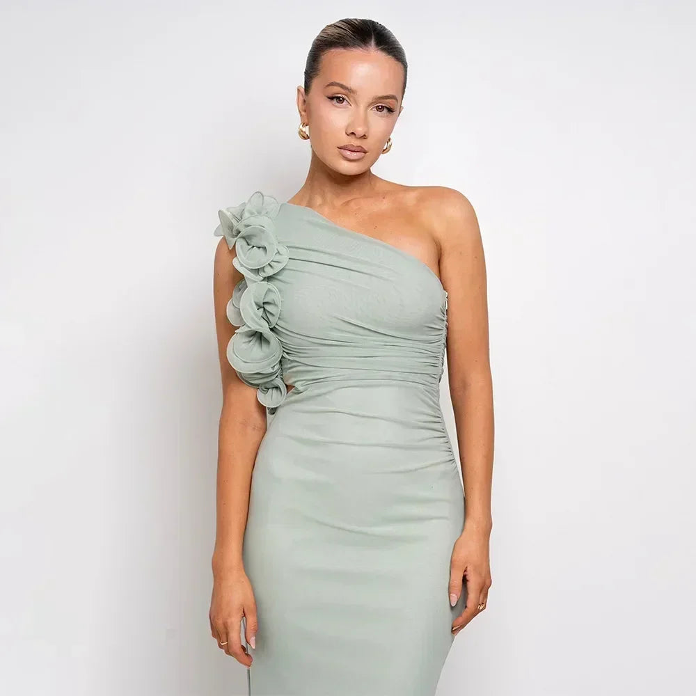 Robe Articat élégante sans manches à épaule asymétrique fleurie pour femme Printemps/Été 2025 Sexy en maille moulante Robe de soirée/cocktail