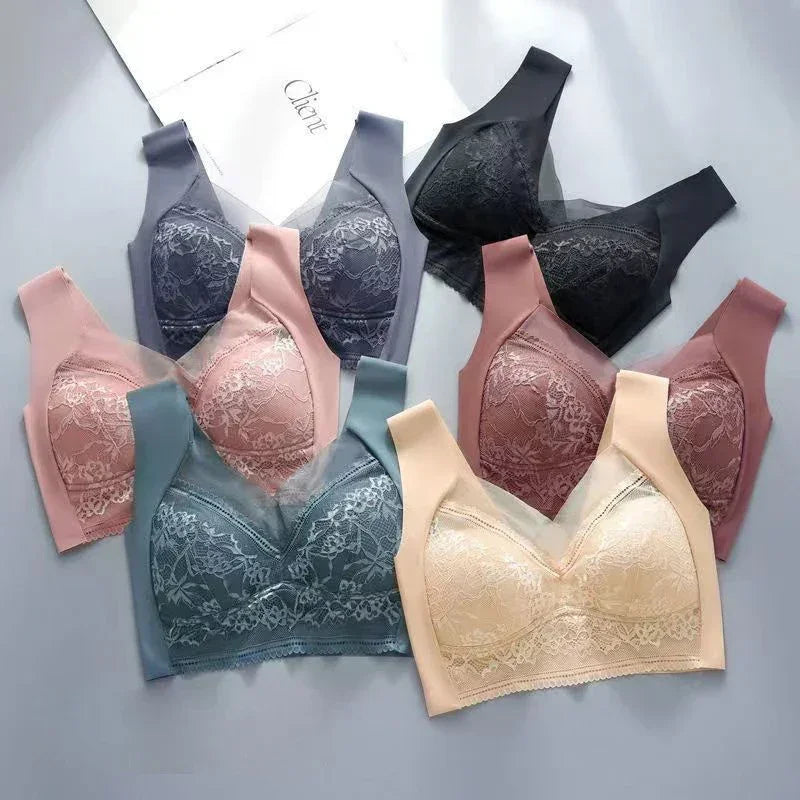 Soutien-gorge Grande Taille Femme L-5XL, Push-Up, Soie Glacée Sans Couture, Bralette Dentelle Sans Armature, Soutien-Gorge d'Été Grande Taille, Lingerie, Sous-vêtement 15019