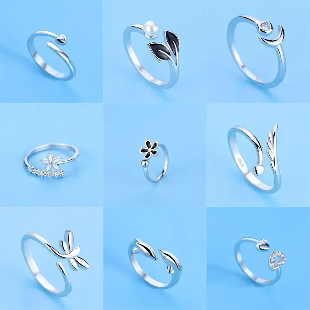 Hot 925 Sterling Silver Ring AAA Zircon Adjustable Simplicity Fashion Exquisite Women Jewelry Accessories Wedding Party Gift
