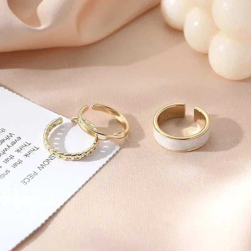 Lot de 3 Bagues Ouvertes Réglables pour Femmes, Émail Blanc Vert Torsadé Tressé Géométrique, Set de Bagues Tendance, Bijoux Punk Personnalisés