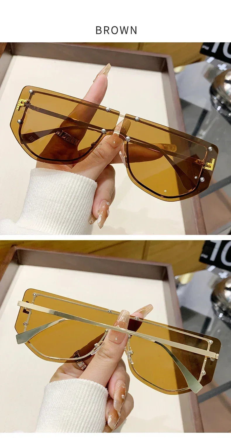 Lunettes de soleil à monture intégrée Lunettes de soleil sans monture haut de gamme Nouvelles lunettes de soleil en métal polygonal à la mode 90288