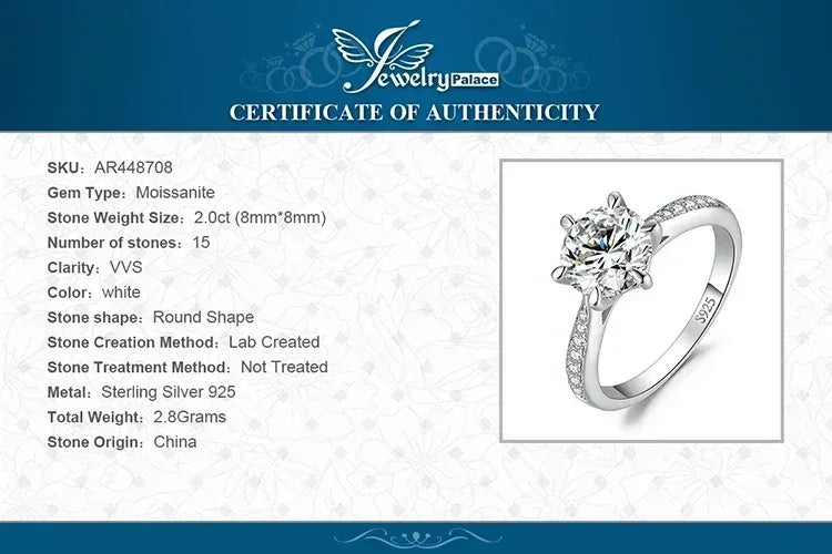 JewelryPalace Bague de fiançailles en argent sterling S925, couleur D, moissanite ronde de 0,5 carat, 1 carat, 1,5 carat, 2 carats, 3 carats pour femme