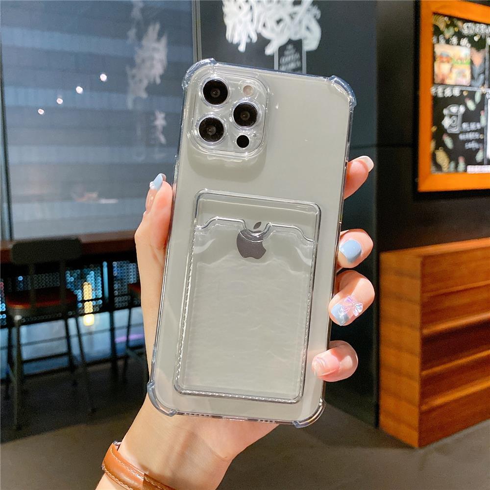 Étui transparent porte-cartes pour iPhone 13 11 12 14 Pro Max Mini Coque souple antichoc transparente avec porte-cartes Étui de téléphone transparent avec porte-cartes Coque fine de protection souple antichoc avec porte-cartes