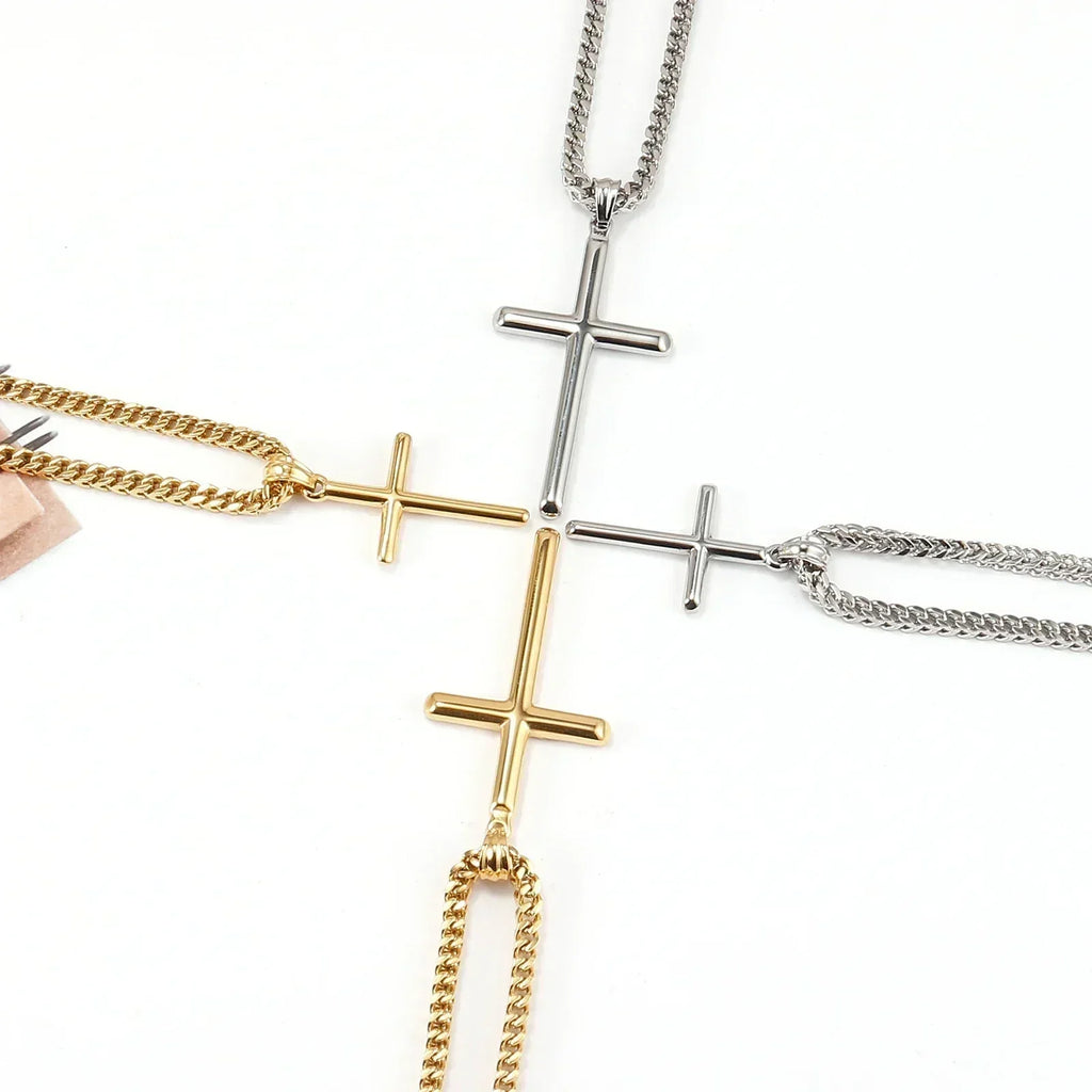 Chaîne à maillons avec pendentif croix punk pour hommes et femmes, en acier inoxydable 316L, collier hip-hop, bijoux de mode or et argent, cadeau étanche