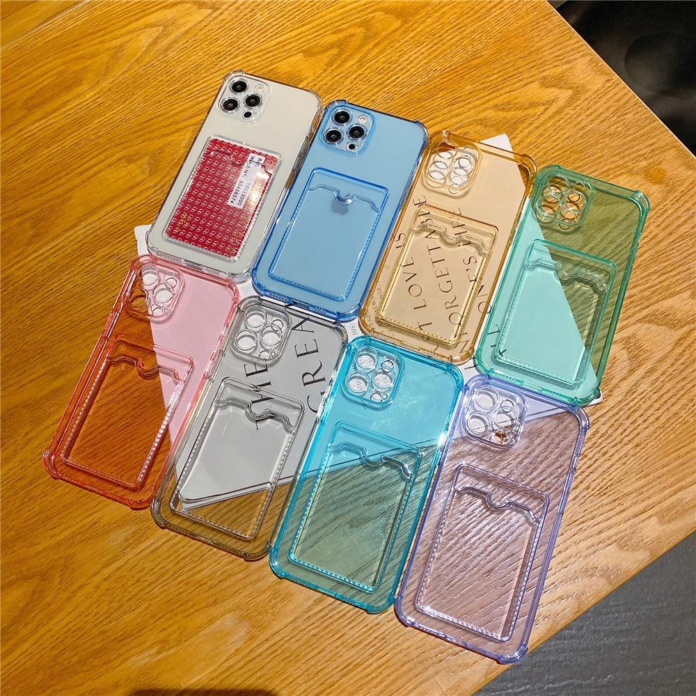 Étui transparent porte-cartes pour iPhone 13 11 12 14 Pro Max Mini Coque souple antichoc transparente avec porte-cartes Étui de téléphone transparent avec porte-cartes Coque fine de protection souple antichoc avec porte-cartes