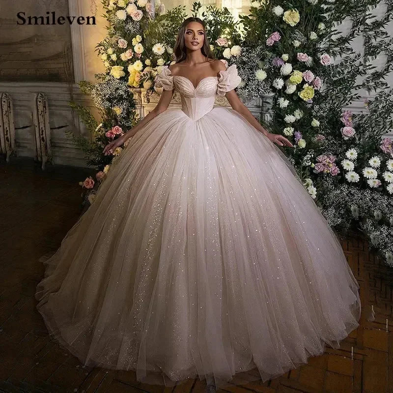 Smileven Robe de mariée princesse avec corset, bustier cœur, robe de bal, tulle pailleté, robes de mariée, robe de mariée.
