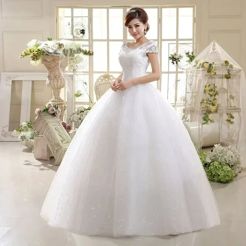 Robe de mariée grande taille, photo réelle, rouge, blanche pure, dentelle, col rond, paillettes, robes de mariée pas cher, robes de princesse, HS587