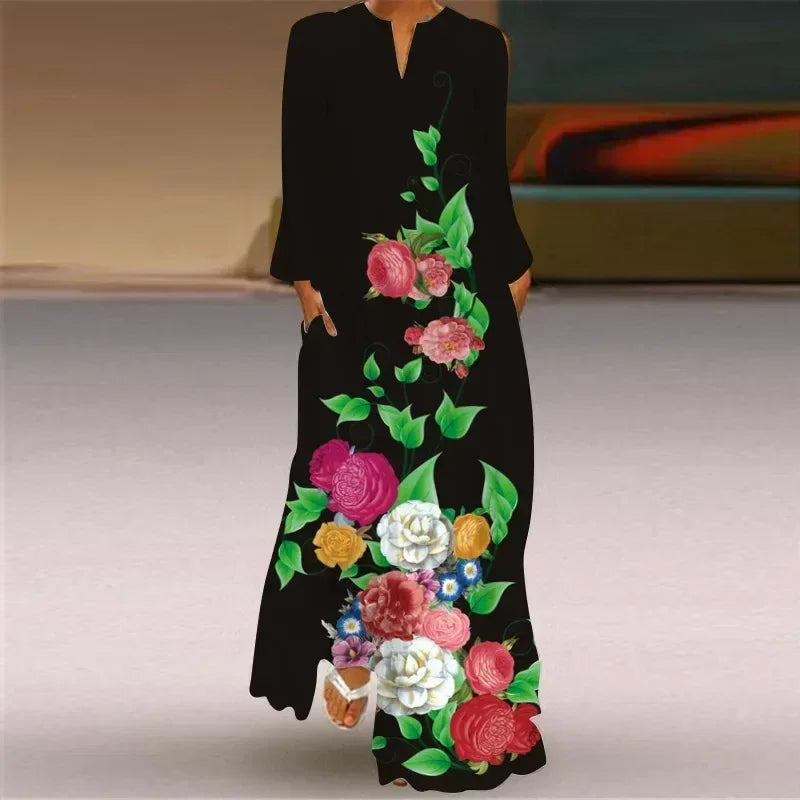 Robe longue maxi imprimée rétro mode Y2K à manches longues, ample, S-5XL