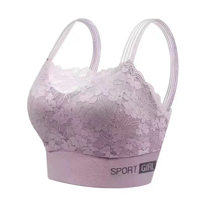 Soutien-gorge sexy en dentelle sans couture grande taille pour femme, confortable, respirant, dos nageur, gilet de sport, de nuit, haut de maintien enveloppant.
