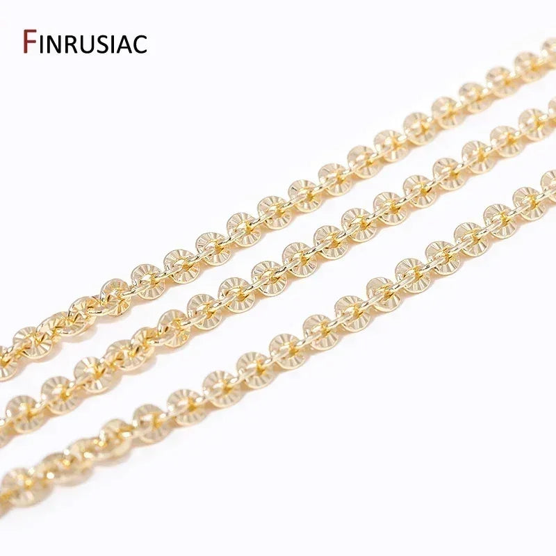 Chaînes texturées rondes plaquées or véritable 14K de 4mm*4,5mm pour la fabrication de colliers, accessoires de bijoux DIY, chaînes artisanales