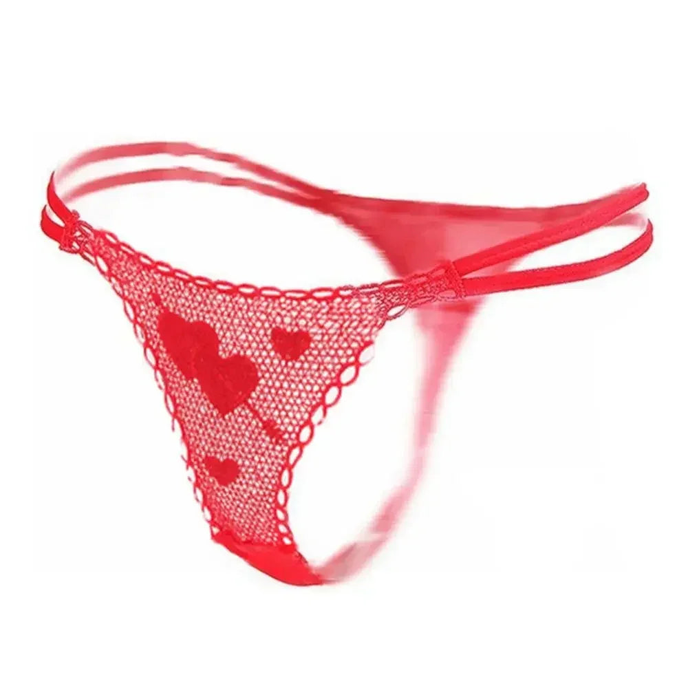 Saint-Valentin Créatif Bikini Sexy Femme Dentelle Sous-vêtements Rose String Culotte String Ficelle V-string