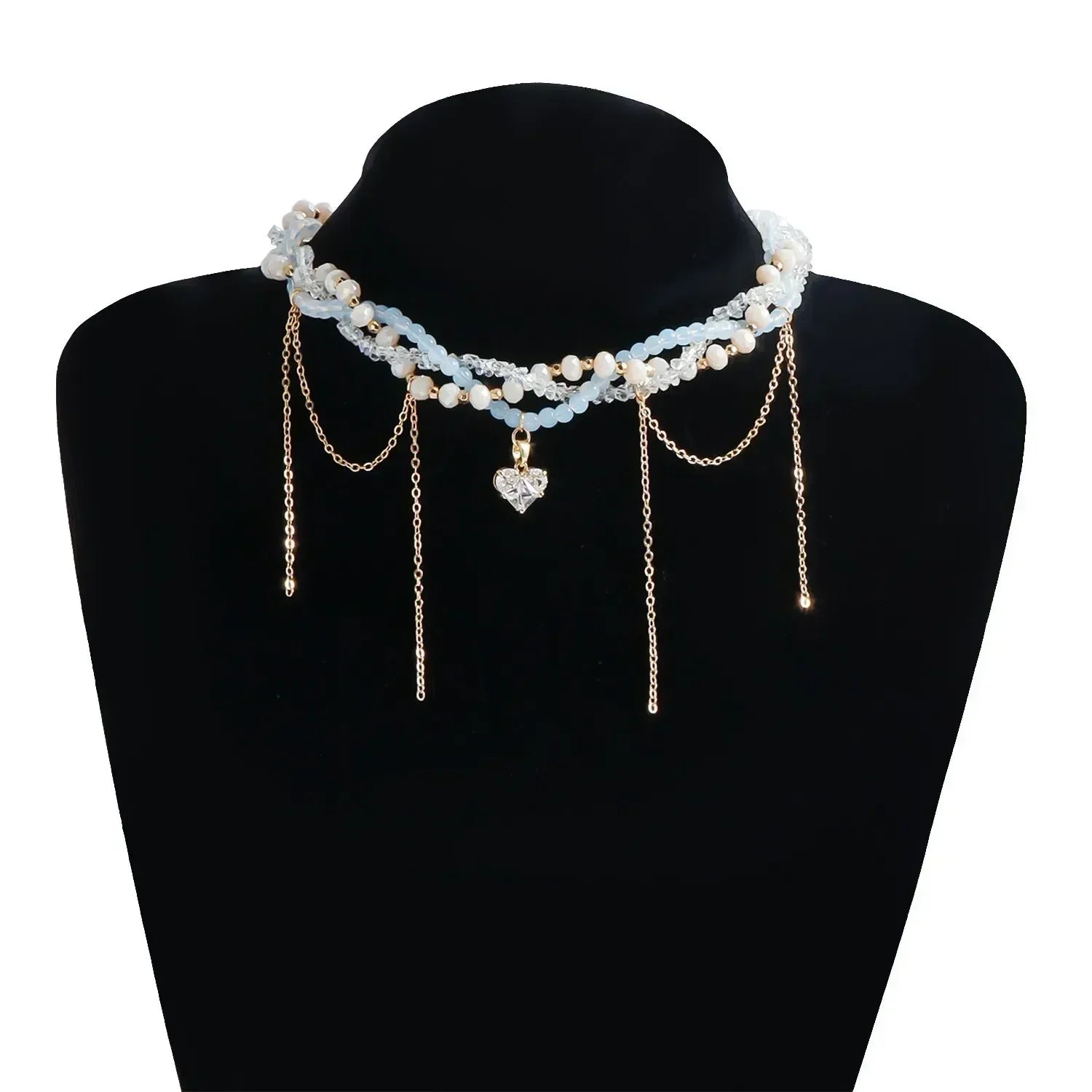 Collier Cœur Perlé Tendance pour Femmes Style Bohème Élégant Chaîne en Cristal Irrégulier Ras du Cou Y2K Exquis Cadeau de Fête Bijoux Accessoires