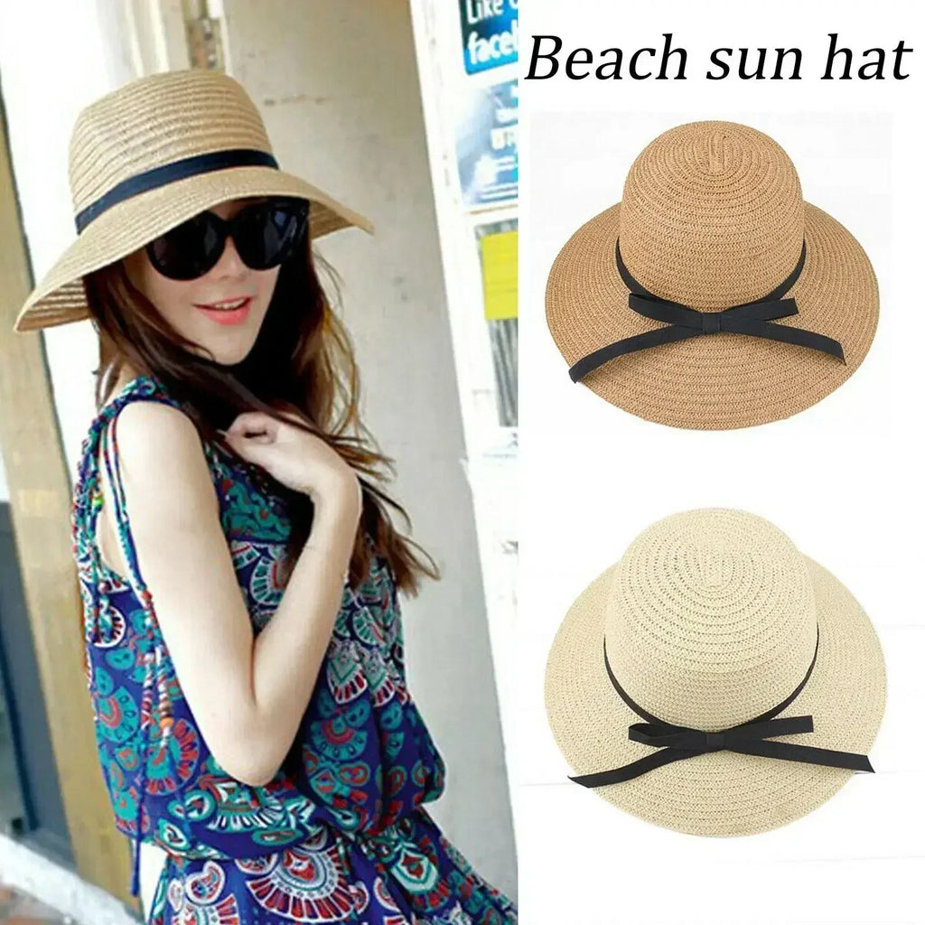 Chapeau de paille d'été à large bord, pliable, protection UV, pour femme, idéal pour la plage ou les voyages.