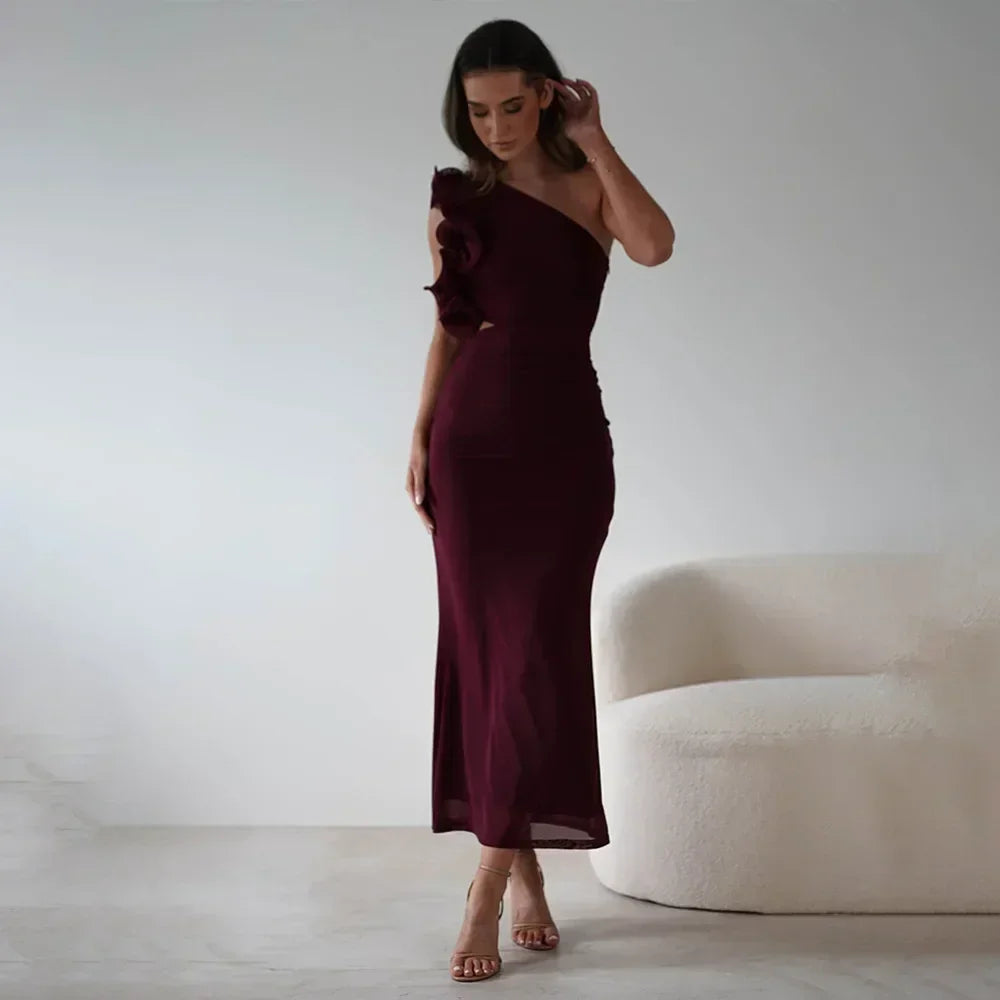Robe Articat élégante sans manches à épaule asymétrique fleurie pour femme Printemps/Été 2025 Sexy en maille moulante Robe de soirée/cocktail