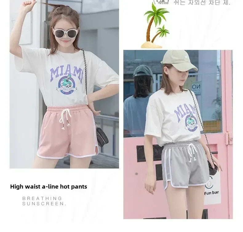 Shorts décontractés rayés pour femmes Coréen Harajuku Ample Assortis Shorts de sport Été Mode Simple Yoga Shorts mini fins Femme