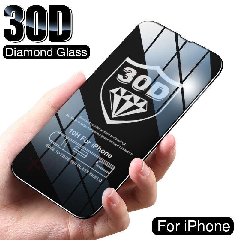Protection d'écran en verre trempé 30D Diamond nouvelle génération pleine couverture pour iPhone 14 13 12 11 Pro Max Mini XR X XR XS – Protection d'écran en verre trempé anti-poussière pour iPhone