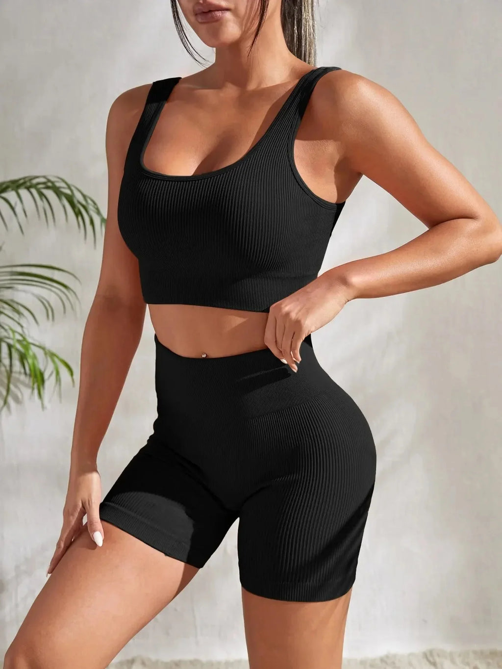 Ensemble de yoga côtelé sans couture pour femme