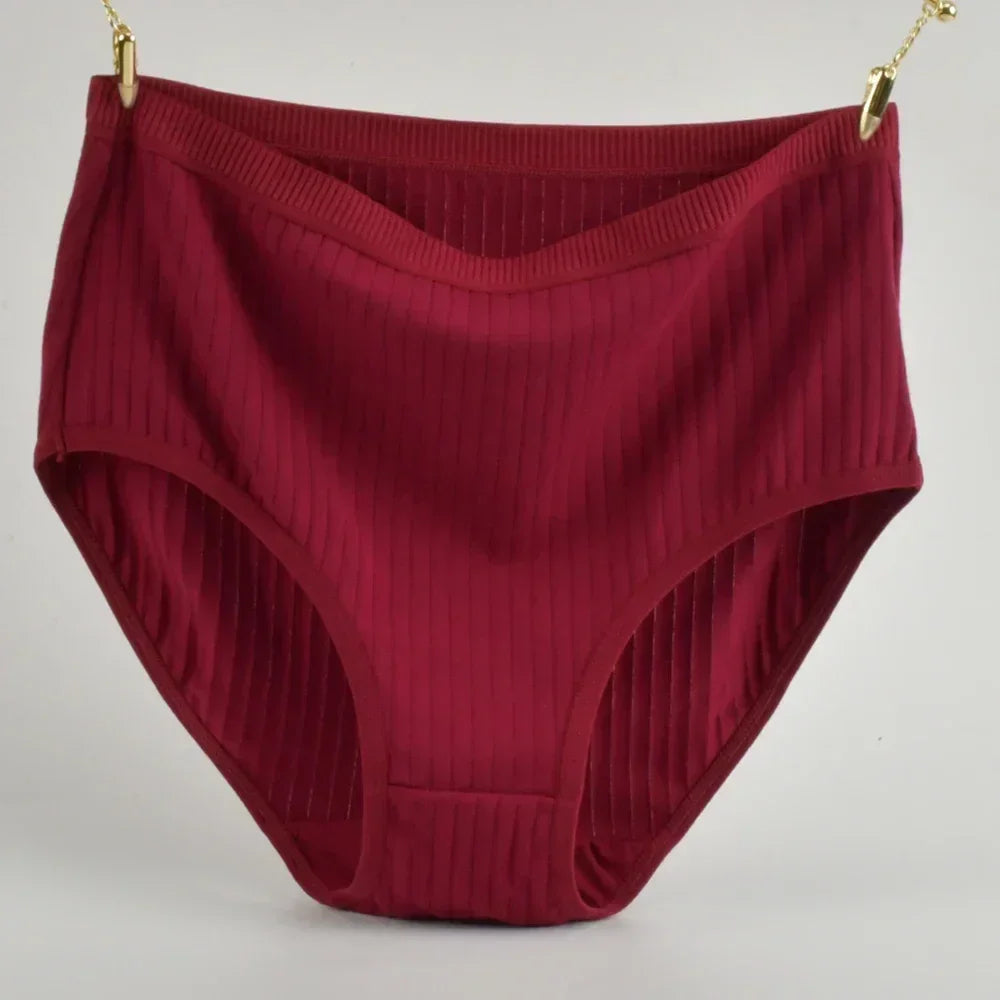 Culottes en coton taille haute douces pour femmes, sous-vêtements respirants, grande taille, slip féminin, lingerie, culotte rayée