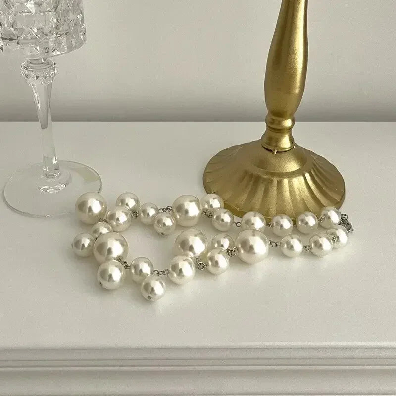 Collier élégant femme perles d'imitation, grand collier ras du cou perles, bijoux de fête, mariage, mariée, cadeaux pour filles