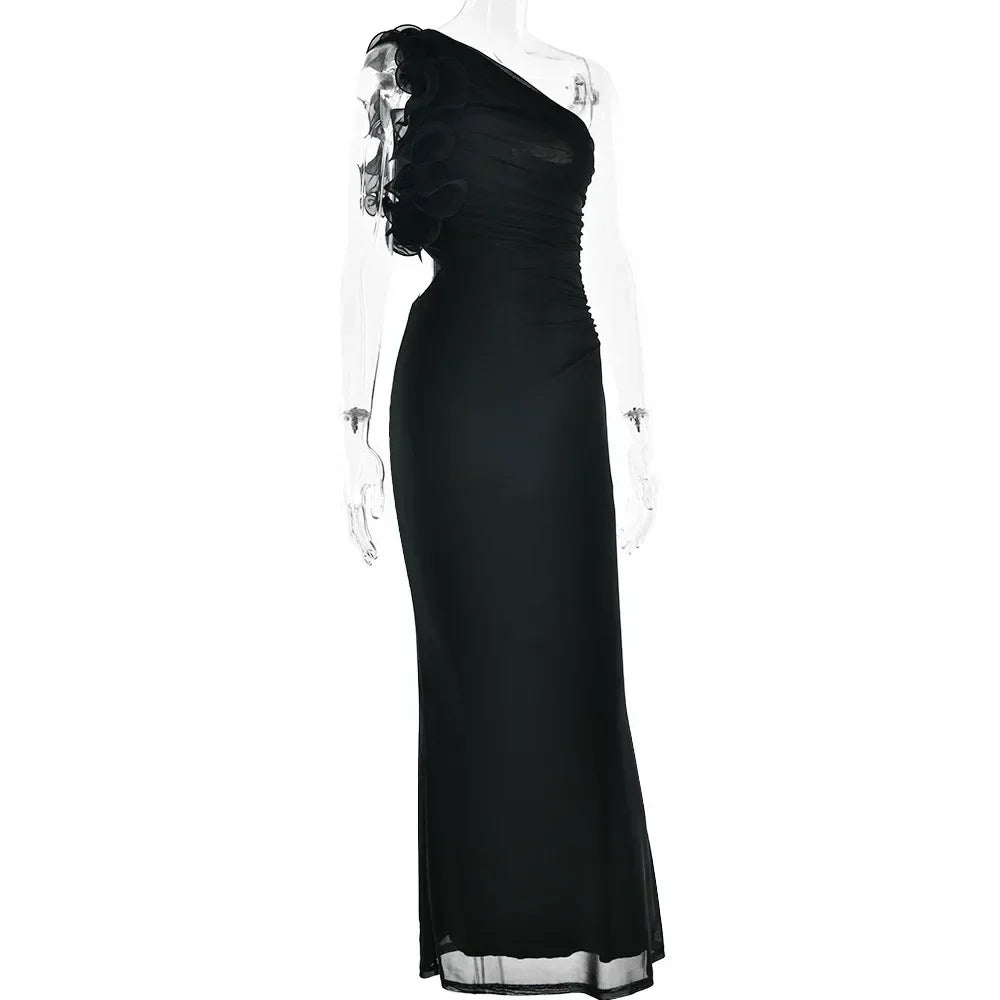 Robe Articat élégante sans manches à épaule asymétrique fleurie pour femme Printemps/Été 2025 Sexy en maille moulante Robe de soirée/cocktail