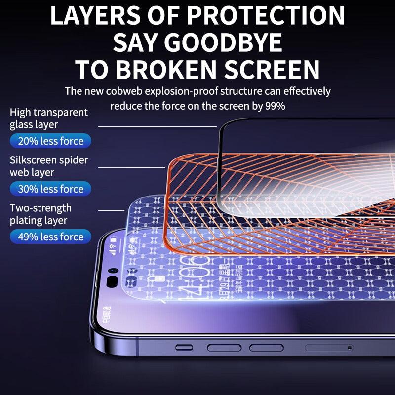Lot de 4 verres trempés de protection pour iPhone 14 13 12 11 Pro Max Mini, protecteur d'écran sur iPhone 14 Plus 11 X XR XS Max 6 7 8, verre de qualité militaire antichoc et anti-jaunissement