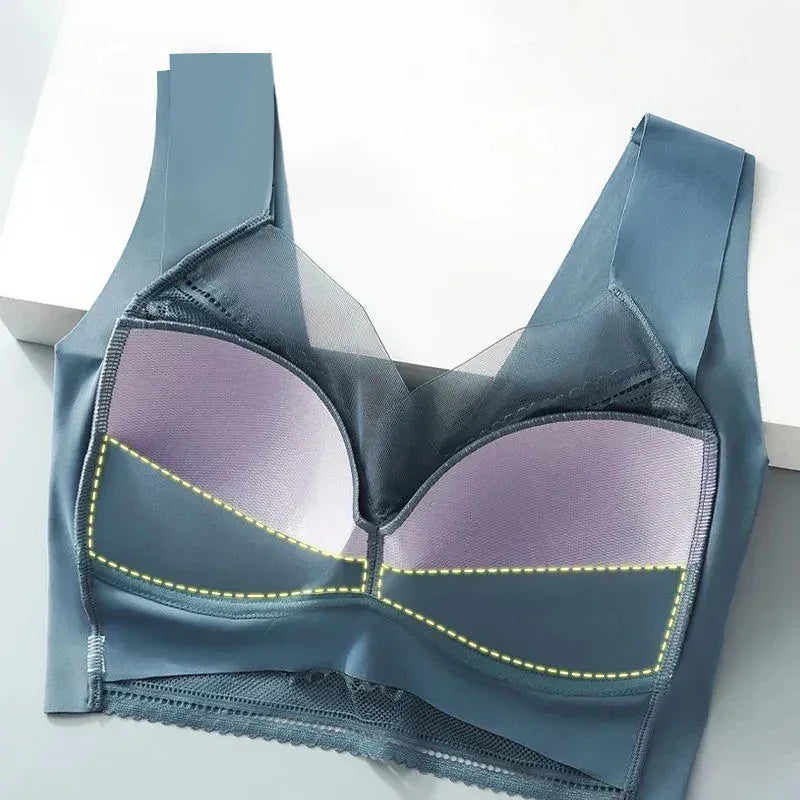 Soutien-gorge Grande Taille Femme L-5XL, Push-Up, Soie Glacée Sans Couture, Bralette Dentelle Sans Armature, Soutien-Gorge d'Été Grande Taille, Lingerie, Sous-vêtement 15019